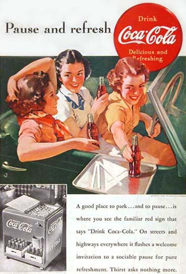 Coca-Cola 1938 Girls In A Car Pause | Vintage Ad and Cover Art 1891-1970