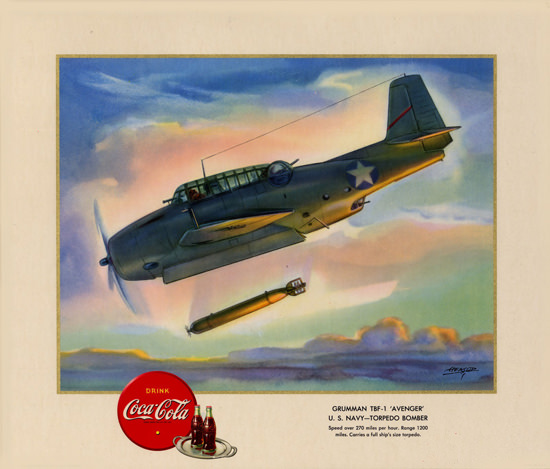 Coca-Cola Grumman TBF-1 Torpedo Bomber 1943 | Vintage War Propaganda Posters 1891-1970