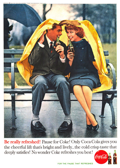 Coca-Cola Lovers In The Rain 1960 | Sex Appeal Vintage Ads and Covers 1891-1970