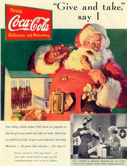 Coca-Cola Old Santa At The Refrigerator 1937 | Vintage Ad and Cover Art 1891-1970