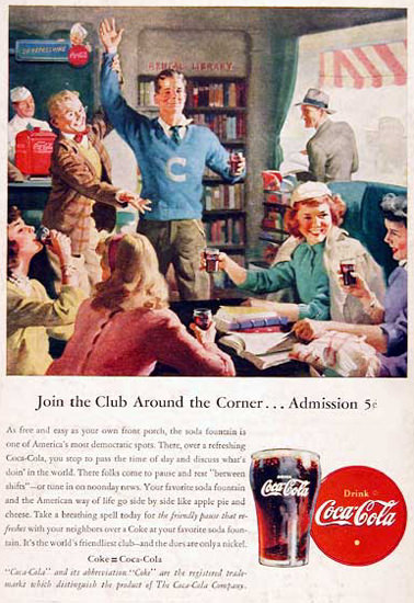 Coca-Cola Sodafountain 1946 Join The Club Coke | Vintage Ad and Cover Art 1891-1970
