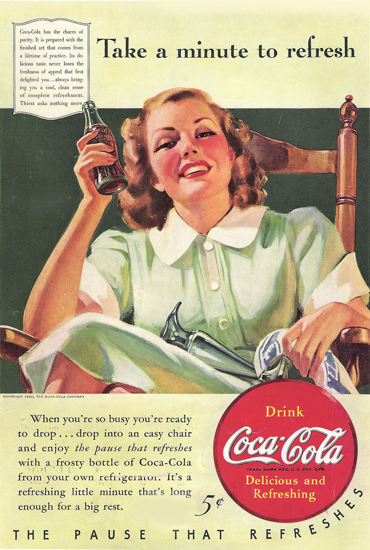 Coca-Cola Take A Minute To Refresh 1940 | Mad Men Art | Vintage Ad Art ...