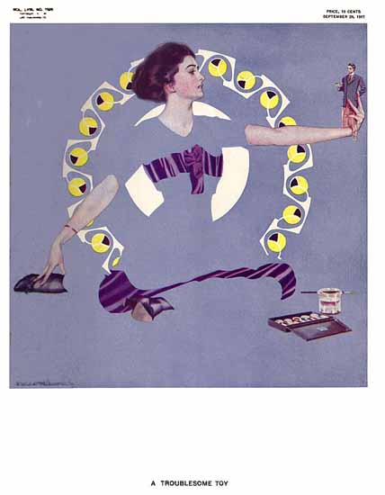 Coles Phillips Life Magazine A Troublesome Toy 1911-09-28 Copyright | Life Magazine Graphic Art Covers 1891-1936
