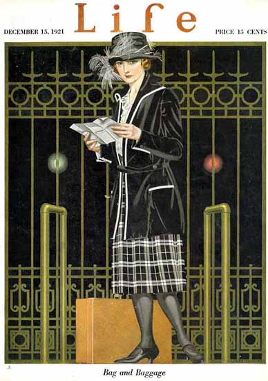 Coles Phillips Life Magazine Bag and Baggage 1921-12-15 Copyright | Life Magazine Graphic Art Covers 1891-1936