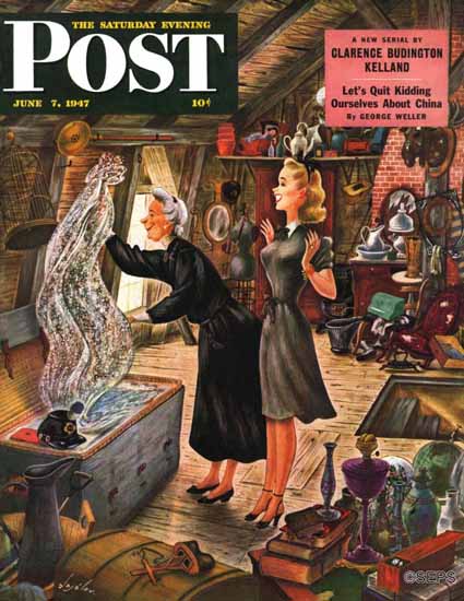 Constantin Alajalov Saturday Evening Post Attic Treasure 1947_06_07 | The Saturday Evening Post Graphic Art Covers 1931-1969