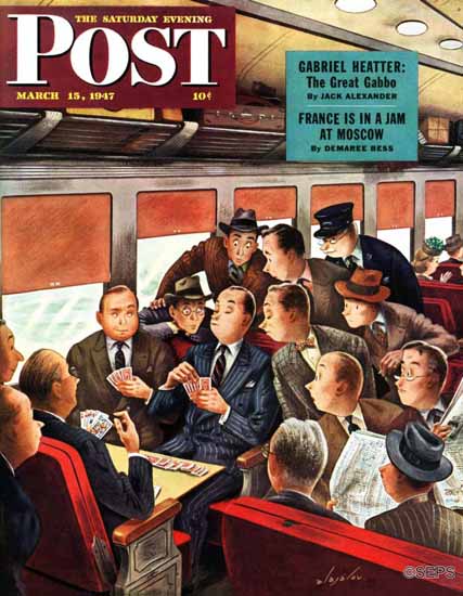 Constantin Alajalov Saturday Evening Post Commuter Game 1947_03_15 | The Saturday Evening Post Graphic Art Covers 1931-1969