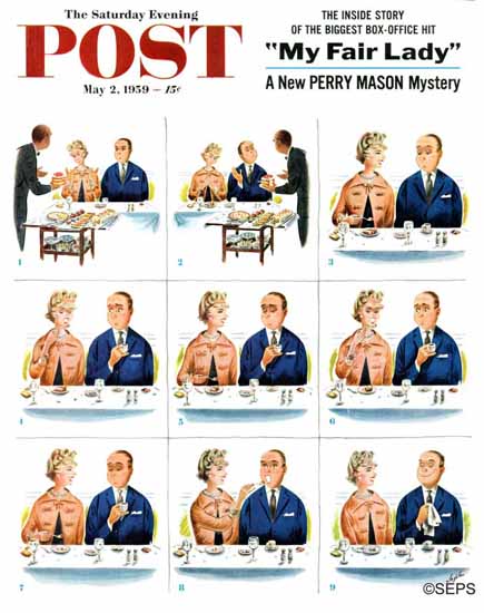 Constantin Alajalov Saturday Evening Post Dieting Dessert 1959_05_02 | The Saturday Evening Post Graphic Art Covers 1931-1969