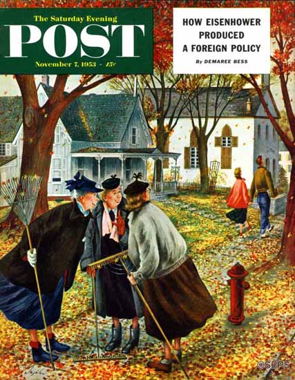 Constantin Alajalov Saturday Evening Post Fall Gab Session 1953_11_07 | The Saturday Evening Post Graphic Art Covers 1931-1969