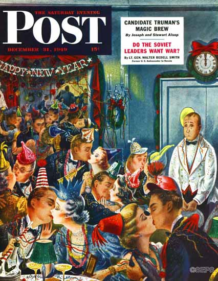 Constantin Alajalov Saturday Evening Post Nobody to Kiss 1949_12_31 | The Saturday Evening Post Graphic Art Covers 1931-1969