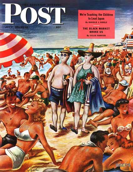 Constantin Alajalov Saturday Evening Post Palefaces at Beach 1946_07_27 | Sat Eve Post 1931-69 Constantin Alajalov Saturday Evening Post Palefaces at Beach 1946_07_27 | The Saturday Evening Post Graphic Art Covers 1931-1969