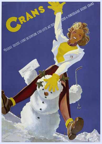 Crans Sur Sierre Crans Montana Ski Lifts Switzerland 1940 | Vintage Travel Posters 1891-1970