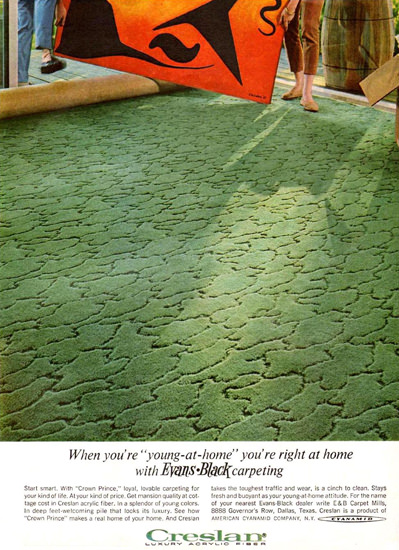 Creslan Carpet Evans Black Carpeting 1965 | Vintage Ad and Cover Art 1891-1970