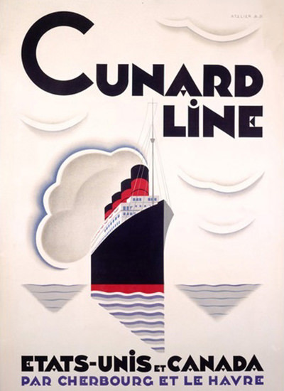 Cunard Line USA Canada Cherbourg Le Havre | Vintage Travel Posters 1891-1970