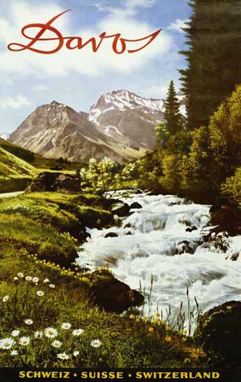 Davos Schweiz Suisse Swiss Alps Switzerland 1950 | Vintage Travel Posters 1891-1970