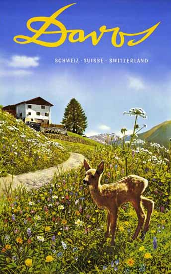 Davos Schweiz Suisse Switzerland Fawn 1935 | Vintage Travel Posters 1891-1970