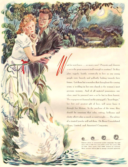 De Beers Diamonds For Wedding Marriage 1942 | Sex Appeal Vintage Ads and Covers 1891-1970