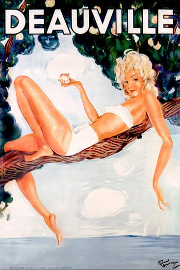 Deauville Girl On The Tree Jean Gabriel Domergue | Sex Appeal Vintage Ads and Covers 1891-1970