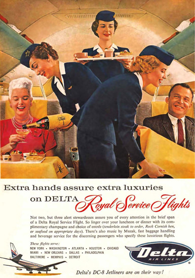 Delta Air Lines Luxeries Service DC-8 Jetliners | Vintage Travel Posters 1891-1970