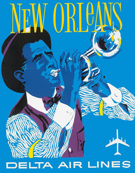Delta Air Lines New Orleans Jazz 1960 | Vintage Travel Posters 1891-1970