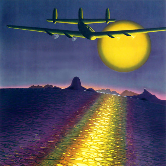 Detail Of Air France Amerique Du Sud Airplane Sunset 1948 | Best of 1940s Ad and Cover Art