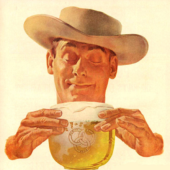 Detail Of Ballantine Ale Different 1953 Cowboy | Best of Vintage Ad Art 1891-1970