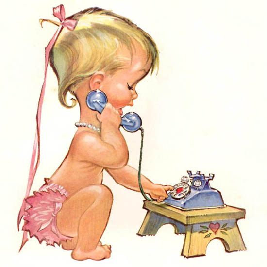 Detail Of Bell Telephone System Fun To Phone Baby 1958 | Best of 1950s Ad and Cover Art