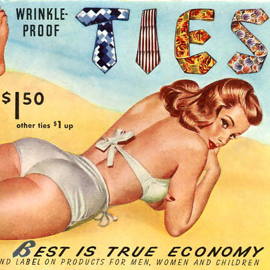 Detail Of Botany Ties Pin Up Beach Girl 1949 | Best of Vintage Ad Art 1891-1970