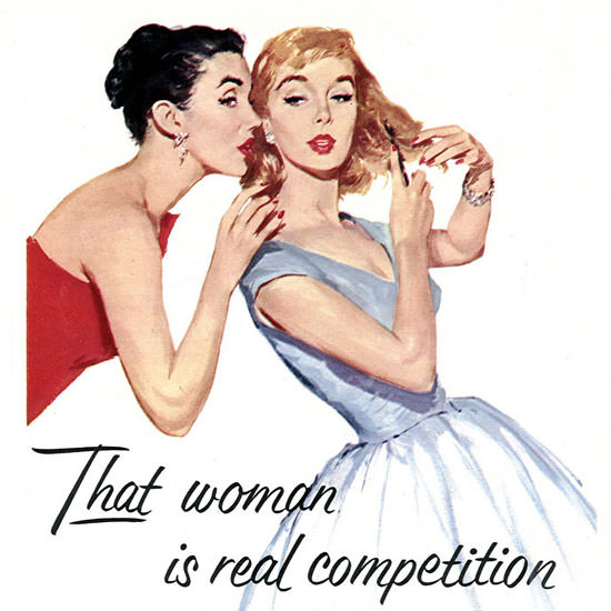 Detail Of Budweiser Beer Woman Is Real Competition 1956 | Best of 1950s Ad and Cover Art
