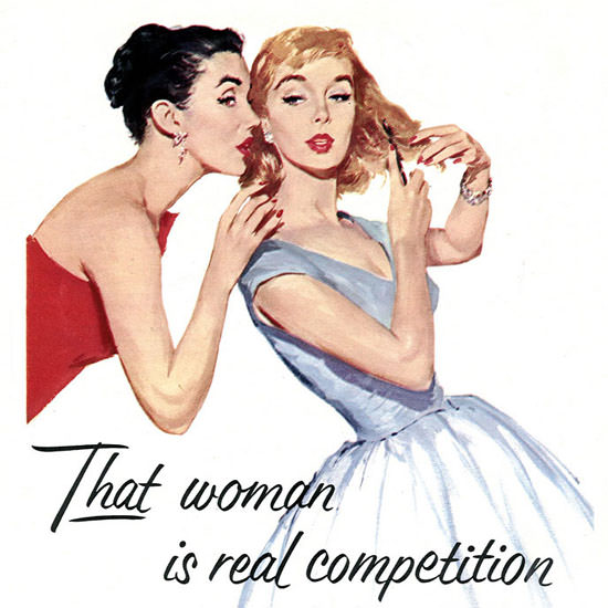 Detail Of Budweiser Beer Woman Is Real Competition 1956 | Best of Vintage Ad Art 1891-1970
