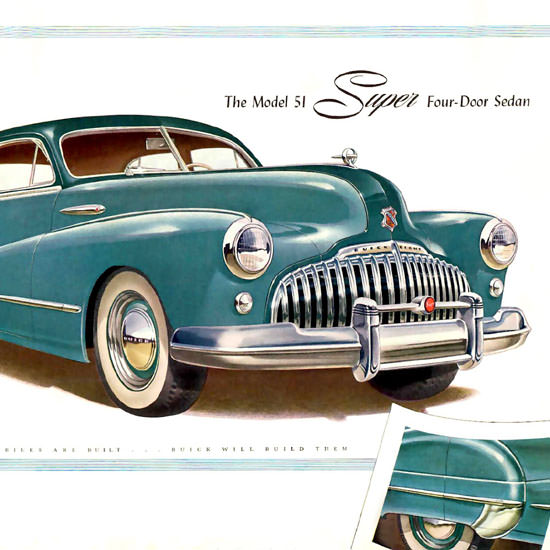 Detail Of Buick Eight Model 51 Super 4 Door Sedan 1946 | Best of Vintage Ad Art 1891-1970