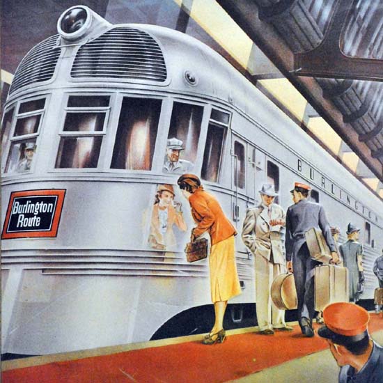 Detail Of Burlington Route National Park Line Zephyr 1936 | Best of 1930s Ad and Cover Art
