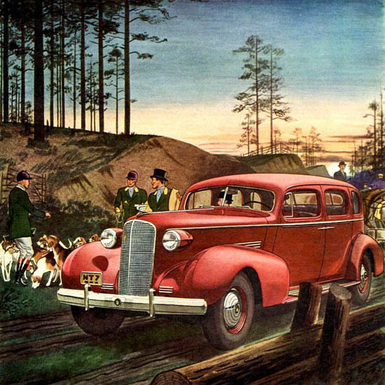 Detail Of Cadillac Fleetwood Series 70 Touring 1937 Red | Best of 1930s Ad and Cover Art