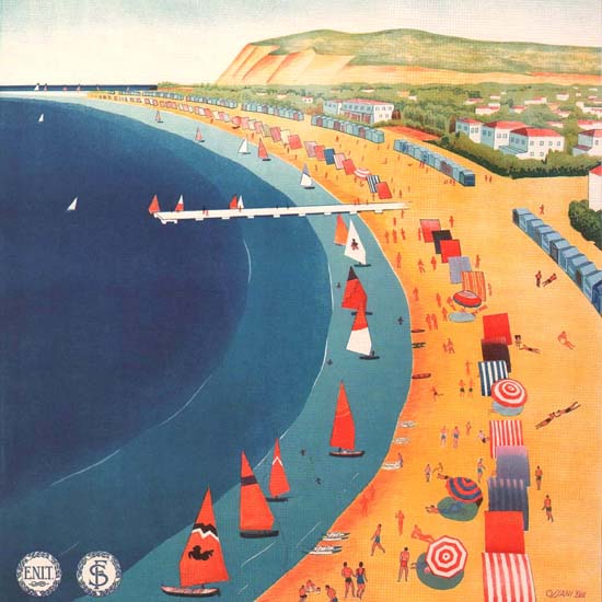 Detail Of Cattolica Riviera Adriatica Beach Italy Italia | Best of Vintage Ad Art 1891-1970