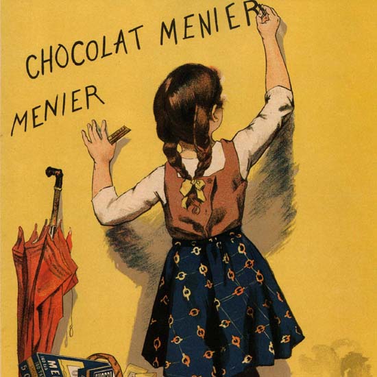 Detail Of Chocolat Menier Chile Chocolate Girl Writing 1893 | Best of 1891-1919 Ad and Cover Art