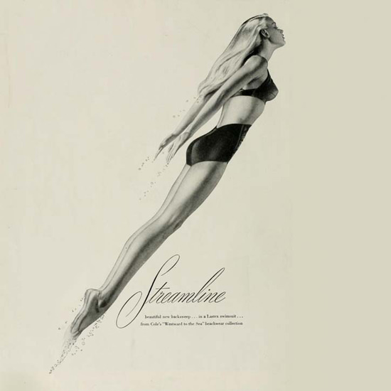 Detail Of Cole Swim Suit Streamline California | Best of Vintage Ad Art 1891-1970