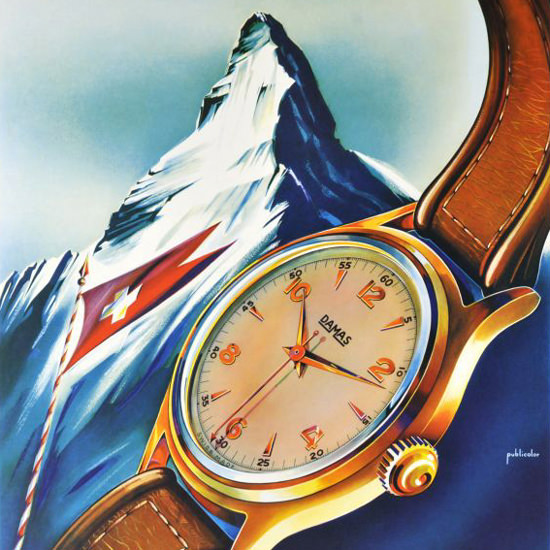 Detail Of Damas Watches Matterhorn Zermatt 1950s | Best of 1950s Ad and Cover Art