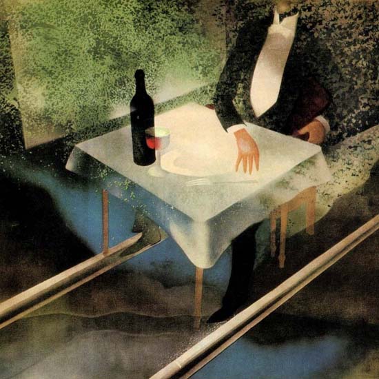 Detail Of Dine On LNER Restaurant Cars 1928 A Alexeieff | Best of Vintage Ad Art 1891-1970