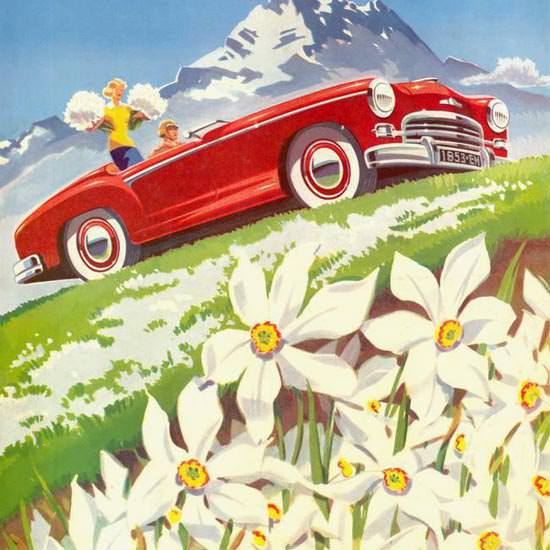 Detail Of Englebert Magazine 1953 In The Alps | Best of 1950s Ad and Cover Art