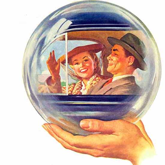Detail Of Ford In Your Future Crystal Ball Couple 1945 | Best of 1940s Ad and Cover Art