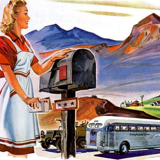 Detail Of Greyhound Its This Amazing America 1943 | Best of Vintage Ad Art 1891-1970