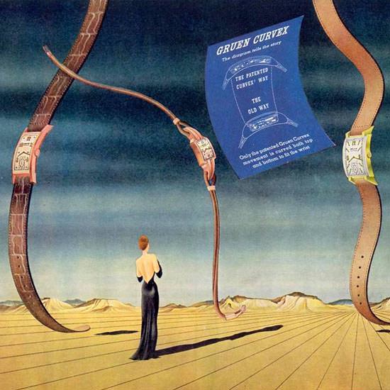 Detail Of Gruen Curvex Watch Salvador Dali Style 1945 | Best of 1940s Ad and Cover Art