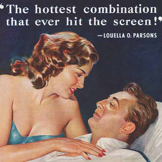 Detail Of His Kind Of Woman Robert Mitchum Jane Russell 1951 | Best of 1950s Ad and Cover Art