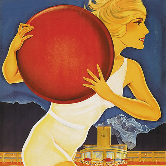 Detail Of Interlaken Strandbad Girl 1930s Lido Switzerland | Best of Vintage Ad Art 1891-1970