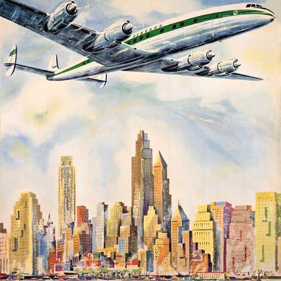 Detail Of Irish Air Lines Super Constellation New York 1958 | Best of 1950s Ad and Cover Art