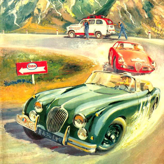 Detail Of Jaguar XK 150 Coupe Des Alpes Esso 1958 | Best of Vintage Ad Art 1891-1970