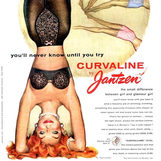 Detail Of Jantzen Curvaline Girl Lingerie Headstand Until A | Best of Vintage Ad Art 1891-1970
