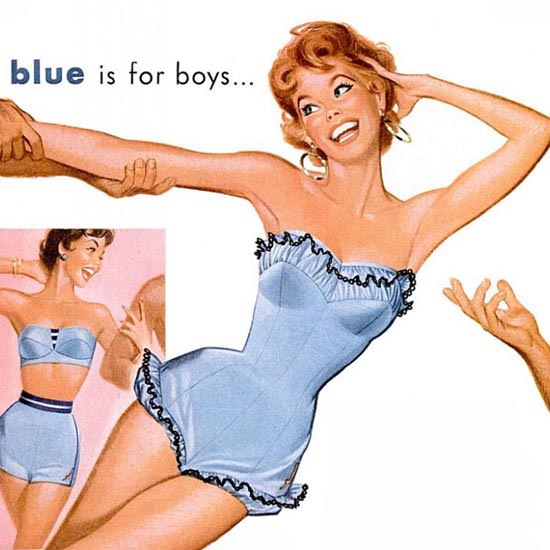 Detail Of Jantzen Swim Suits Blue Is For Boys 1961 | Best of 1960s Ad and Cover Art
