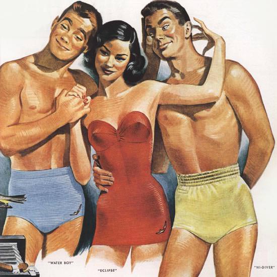 Detail Of Jantzen Swim Suits Girl Two Men | Best of Vintage Ad Art 1891-1970
