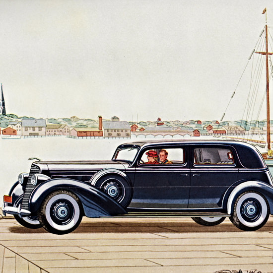 Detail Of Lincoln Five P Sedan 1936 At Gloucester | Best of 1930s Ad and Cover Art