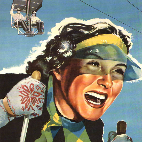 Detail Of Mera Valsesia Skiing In Italy 1951 Arnaldo Musati | Best of Vintage Ad Art 1891-1970